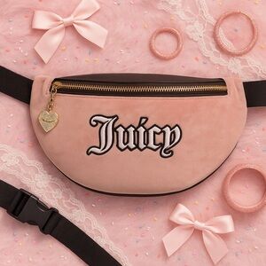 Juicy Couture “Queen of Everything” Velour Belt Bag Dusty Blush Brown NWT